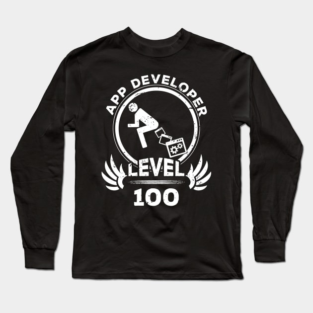 Level 100 App Developer Funny Programmer Gift Long Sleeve T-Shirt by atomguy